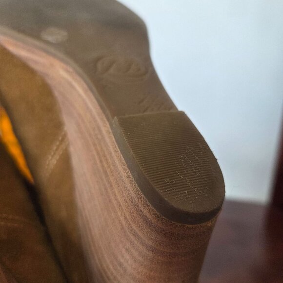 Lucky Brand US Womens Sz 7.5 Yamka Tan Suede Leather Wedge Ankle Booties Fall - Picture 9 of 12